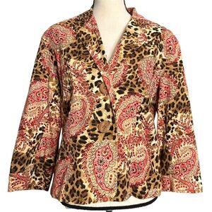 Shelly & Arnold Blazer XL Paisley Animal Print Denim Jacket